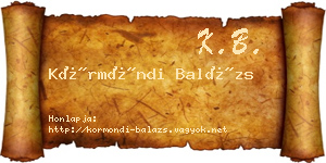 Körmöndi Balázs névjegykártya